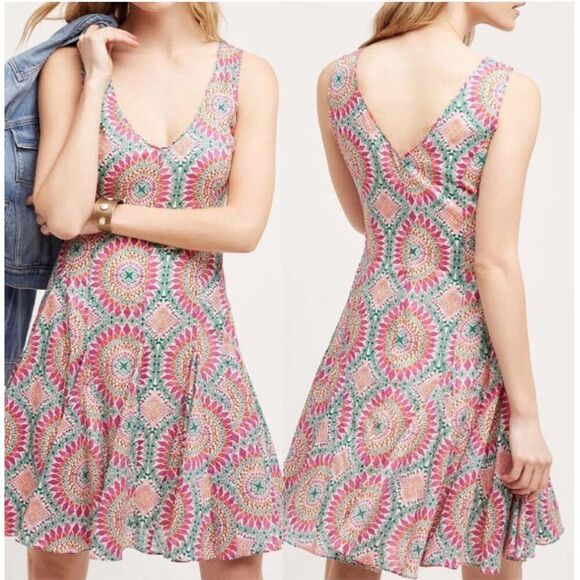 Anthropologie HD in Paris‎ South Island Dress Knee Length Size 4 Boho Colorful - Picture 1 of 7
